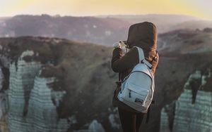 Preview wallpaper man, tourist, backpack, mountains, travel