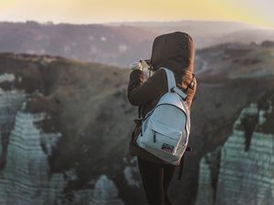 Preview wallpaper man, tourist, backpack, mountains, travel