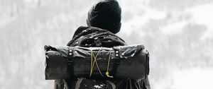 Preview wallpaper man, tourist, backpack, snow, travel