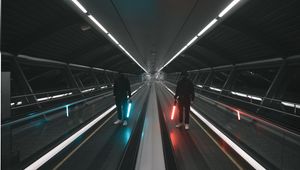 Preview wallpaper man, tunnel, neon, lamp, glow