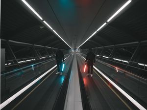Preview wallpaper man, tunnel, neon, lamp, glow