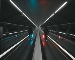 Preview wallpaper man, tunnel, neon, lamp, glow