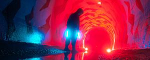 Preview wallpaper man, tunnel, neon, glow, light