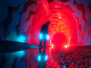 Preview wallpaper man, tunnel, neon, glow, light