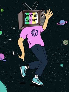 Preview wallpaper man, tv, space, rhythm, art