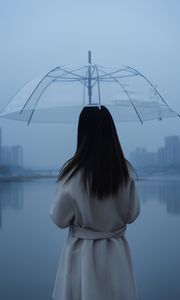 Preview wallpaper man, umbrella, girl, rain, loneliness, lonely