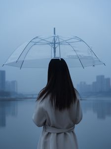 Preview wallpaper man, umbrella, girl, rain, loneliness, lonely