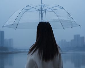 Preview wallpaper man, umbrella, girl, rain, loneliness, lonely