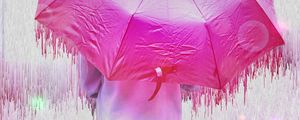 Preview wallpaper man, umbrella, glitch, stripes, drips, pink