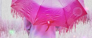 Preview wallpaper man, umbrella, glitch, stripes, drips, pink