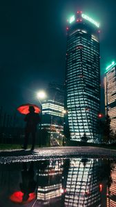 Preview wallpaper man, umbrella, night, rain, city