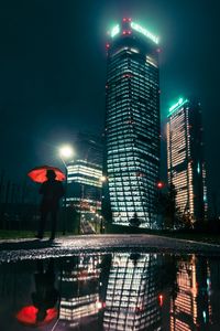 Preview wallpaper man, umbrella, night, rain, city