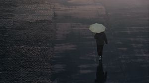 Preview wallpaper man, umbrella, road, alone, rain