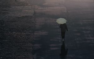 Preview wallpaper man, umbrella, road, alone, rain