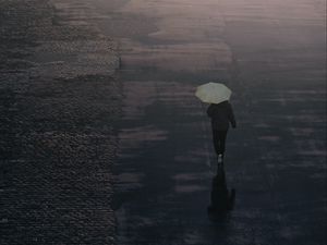 Preview wallpaper man, umbrella, road, alone, rain