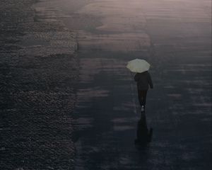 Preview wallpaper man, umbrella, road, alone, rain