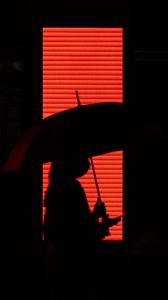 Preview wallpaper man, umbrella, silhouette, red, dark