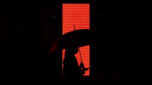 Preview wallpaper man, umbrella, silhouette, red, dark