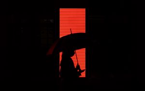Preview wallpaper man, umbrella, silhouette, red, dark