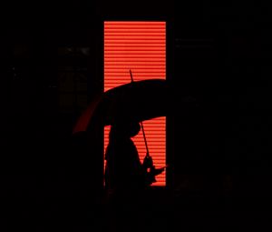 Preview wallpaper man, umbrella, silhouette, red, dark