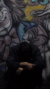 Preview wallpaper man, wall, graffiti, sadness, loneliness