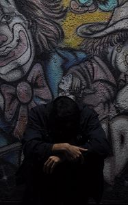 Preview wallpaper man, wall, graffiti, sadness, loneliness