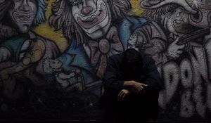 Preview wallpaper man, wall, graffiti, sadness, loneliness
