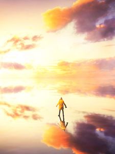 Preview wallpaper man, water, clouds, reflection, illusion