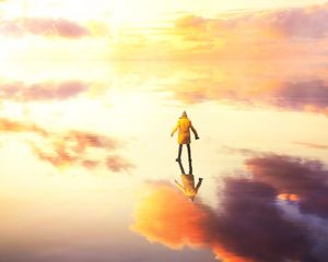 Preview wallpaper man, water, clouds, reflection, illusion