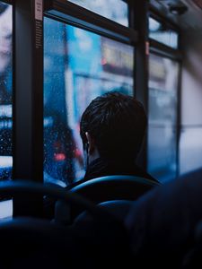 Preview wallpaper man, window, rain, headphones, melancholy, trip