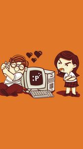 Preview wallpaper man, woman, computer, love, gamer, vector