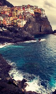 Preview wallpaper manarola, italy, sea, coast, landscape, home, rocks