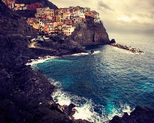 Preview wallpaper manarola, italy, sea, coast, landscape, home, rocks