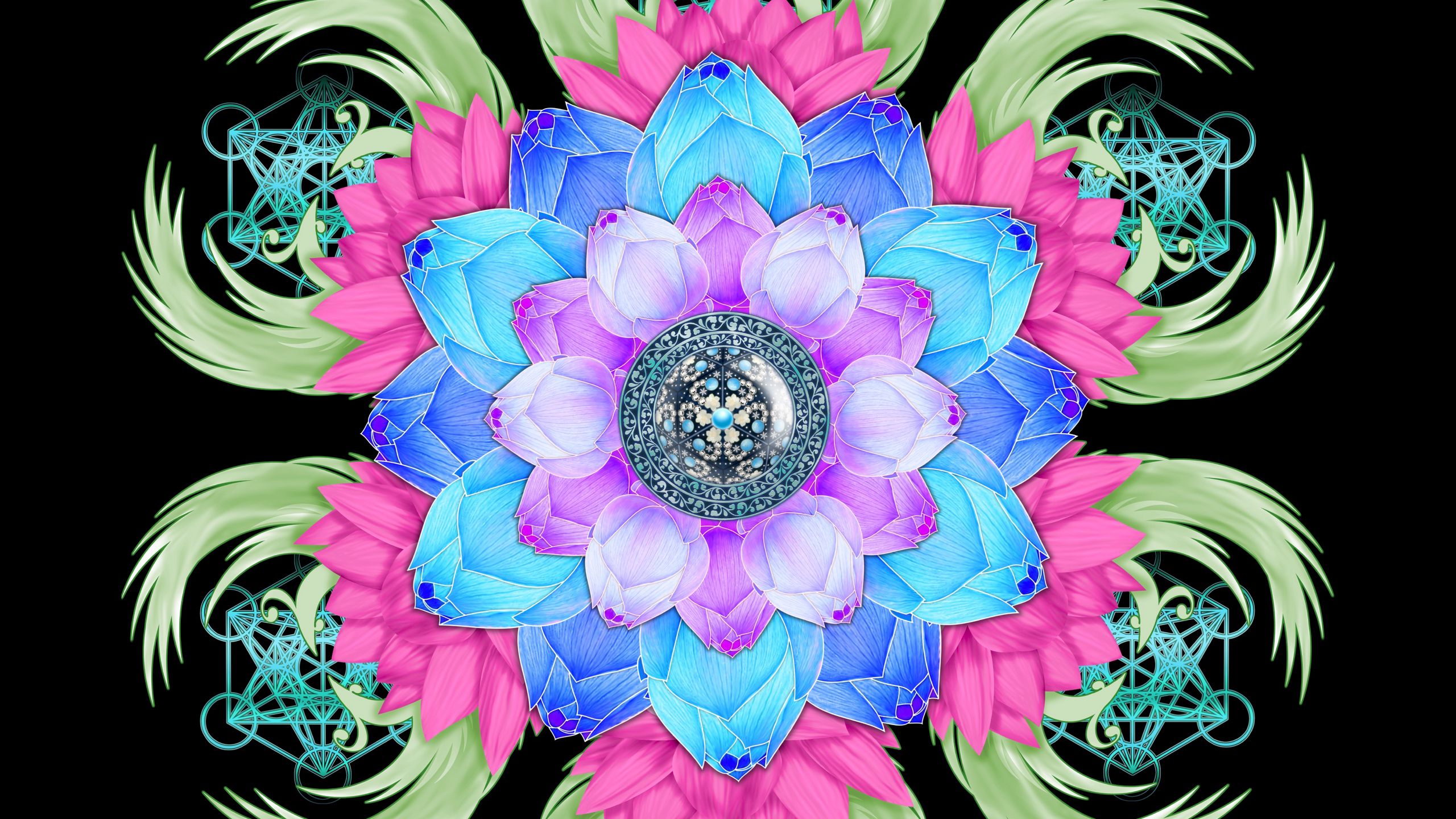 Download wallpaper 2560x1440 mandala, lotus, patterns, flower