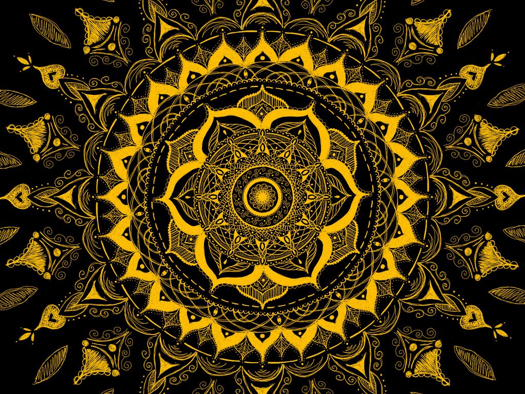 1024x768 Wallpaper mandala, pattern, abstraction, tangled, yellow