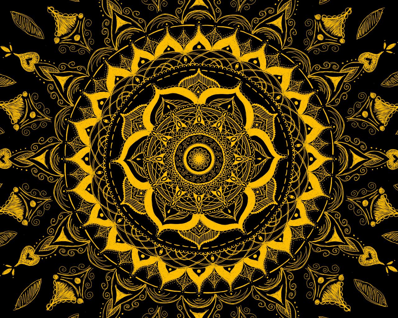 1280x1024 Wallpaper mandala, pattern, abstraction, tangled, yellow