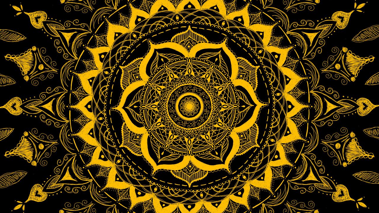 Wallpaper mandala, pattern, abstraction, tangled, yellow