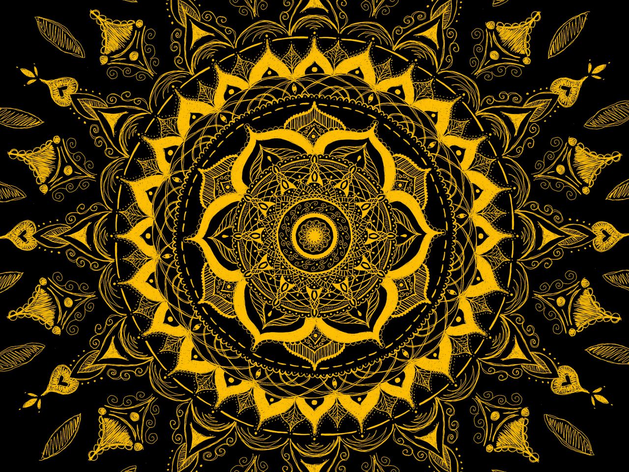 1280x960 Wallpaper mandala, pattern, abstraction, tangled, yellow