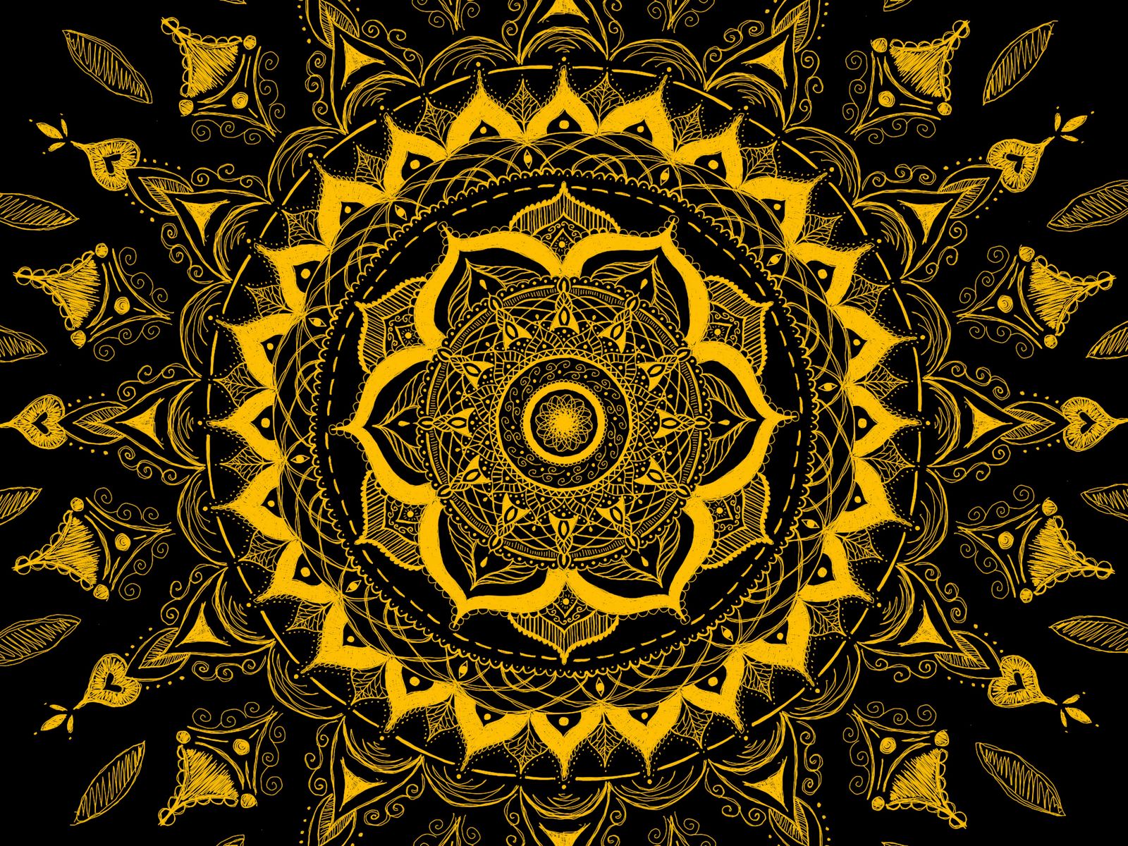 1600x1200 Wallpaper mandala, pattern, abstraction, tangled, yellow
