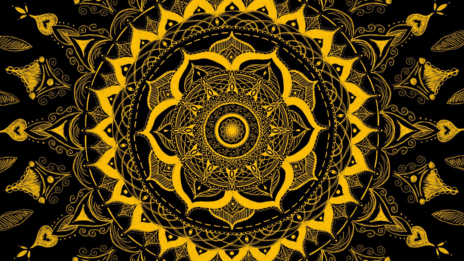 1600x900 Wallpaper mandala, pattern, abstraction, tangled, yellow