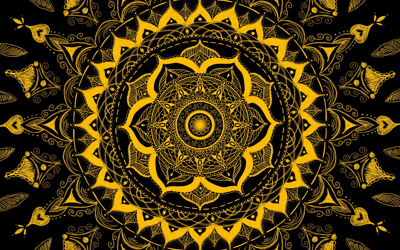 1680x1050 Wallpaper mandala, pattern, abstraction, tangled, yellow