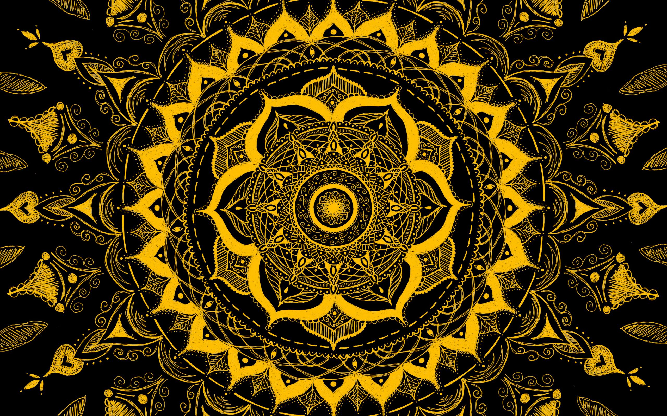 2560x1600 Wallpaper mandala, pattern, abstraction, tangled, yellow