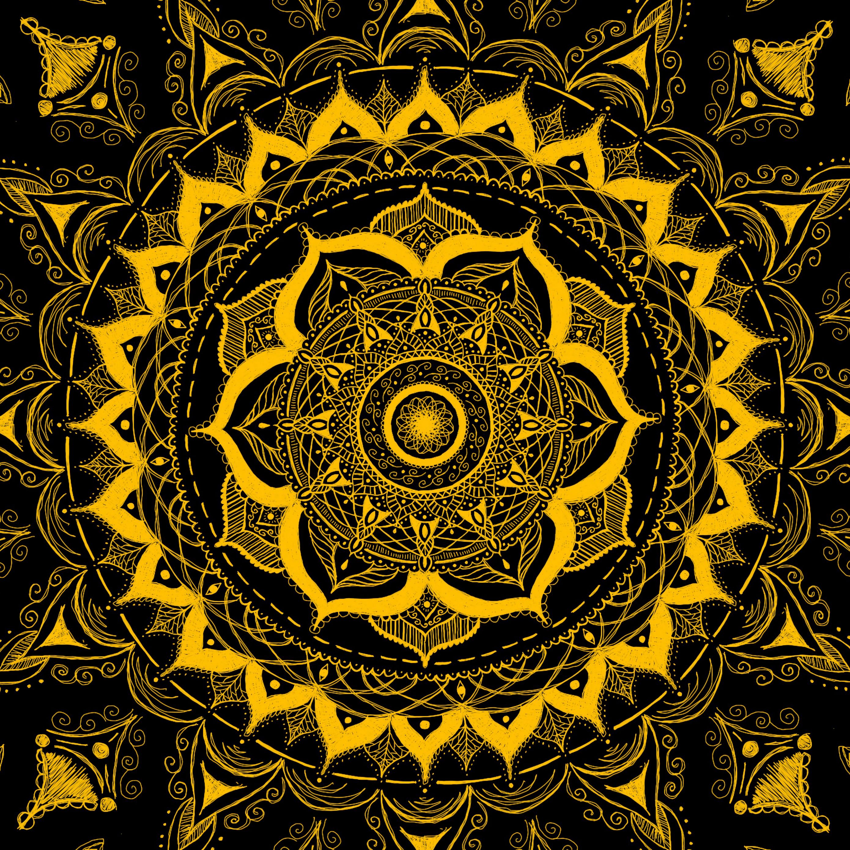 2780x2780 Wallpaper mandala, pattern, abstraction, tangled, yellow