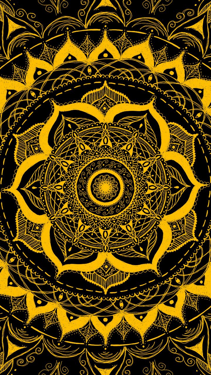 720x1280 Wallpaper mandala, pattern, abstraction, tangled, yellow