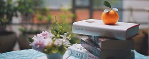 Preview wallpaper mandarin, books, table, reading, light