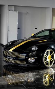 Preview wallpaper mansory, aston martin, vanquish, 2005, black, side view, auto, reflection