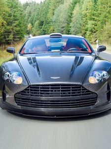 Preview wallpaper mansory cyrus, 2009, black, front view, style, cars, nature, trees, speed, asphalt