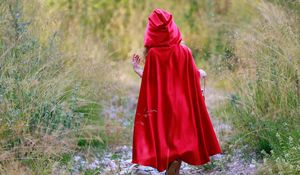 Preview wallpaper mantle, red, child, walk, grass