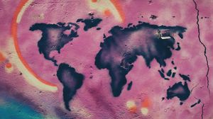 Preview wallpaper map, continents, graffiti, wall, paint, street art