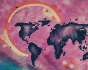 Preview wallpaper map, continents, graffiti, wall, paint, street art